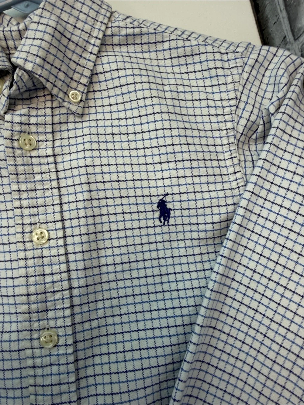 Ralph Lauren Button-Down Check Shirt - White & Blue